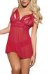 Red Sweetheart Peek-a-boo Scalloped Lace Decor Babydoll